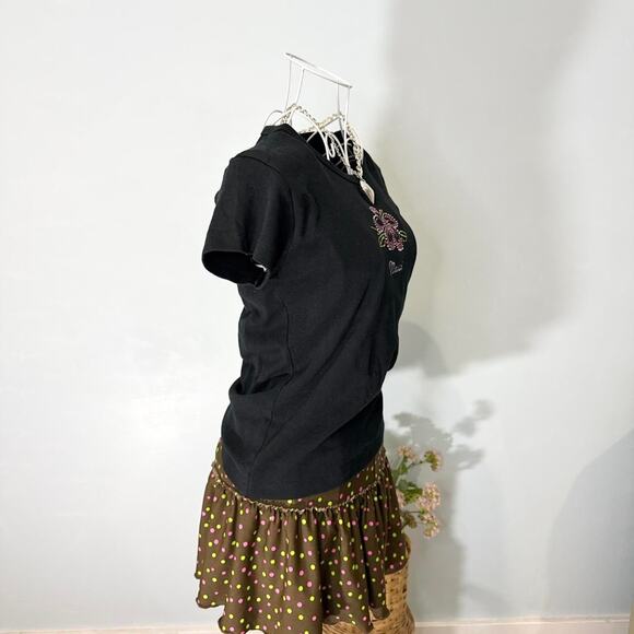 Vintage y2k ‘Maui’ bedazzled hibiscus flower rhinestone black baby tee - Picture 3 of 5